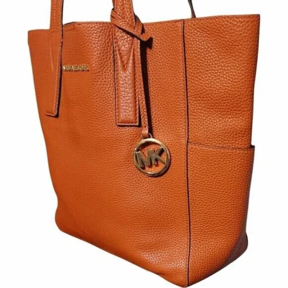 Michael Kors‎ Junie MD Leather Tote Travel Shoulder Handbag Burnt Orange Pebbled - Picture 6 of 16